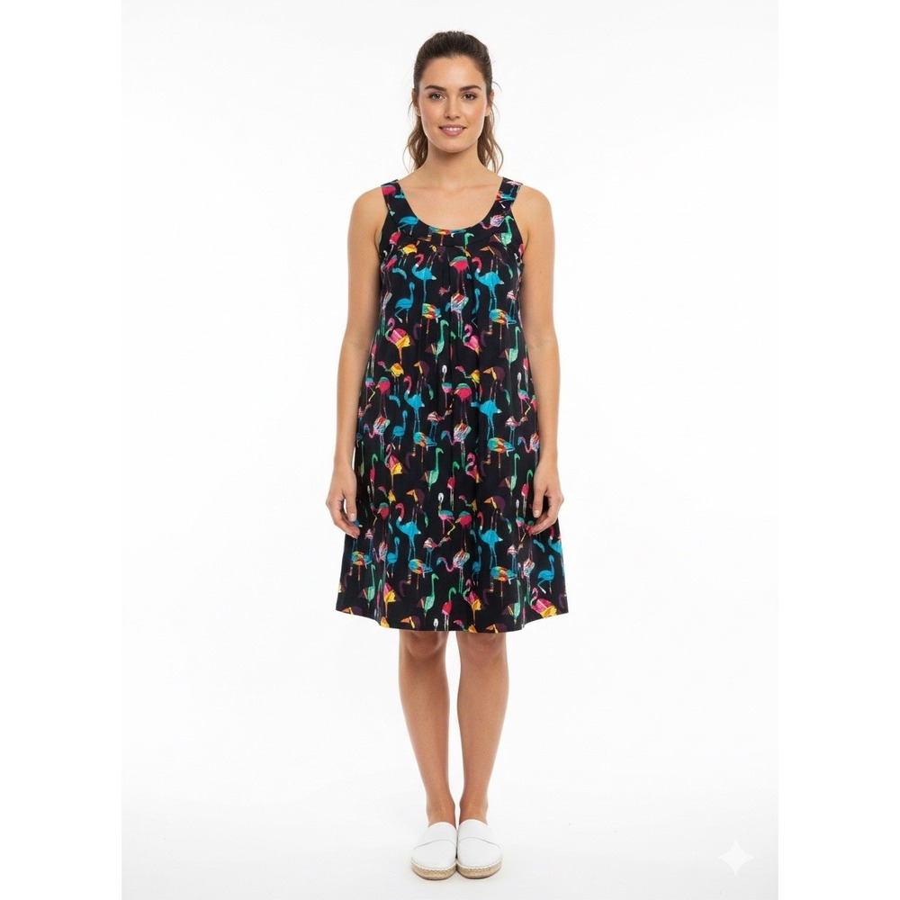 NWT Hawaii Hangover Flamingo Dress Small Black‎ Multi Tropical Bird Summer Aloha